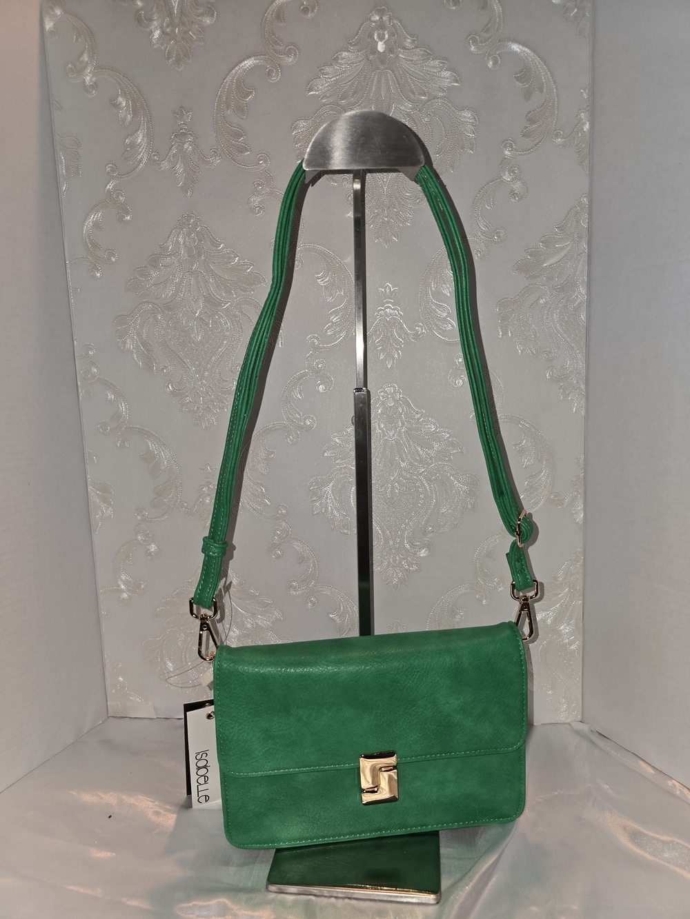 Green Crossbody Shoulder Bag with Gold-Tone Hardware